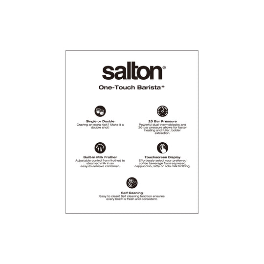 Salton Barista+ 3-in-1 Espresso, Cappuccino & Latte Machine with Milk Removable Container