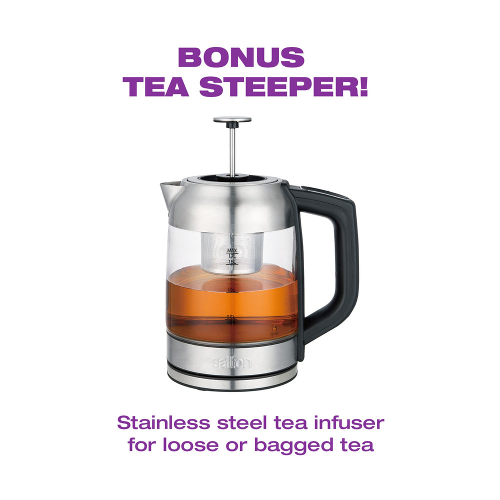 Salton Temperature Control Kettle - 1.7 L/Qt (Includes Bonus Tea Steeper!)