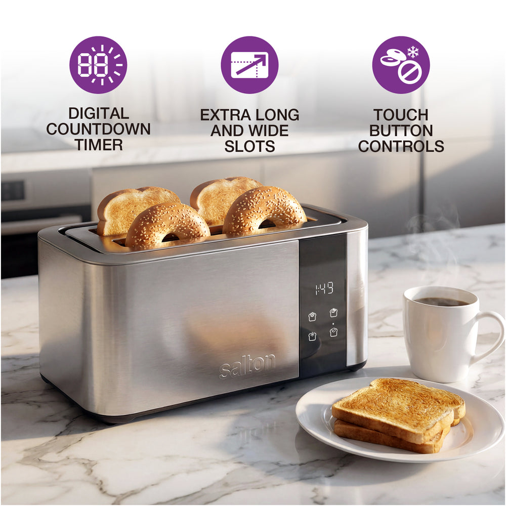 Grille-pain numérique à fente longue Salton – 4 tranches