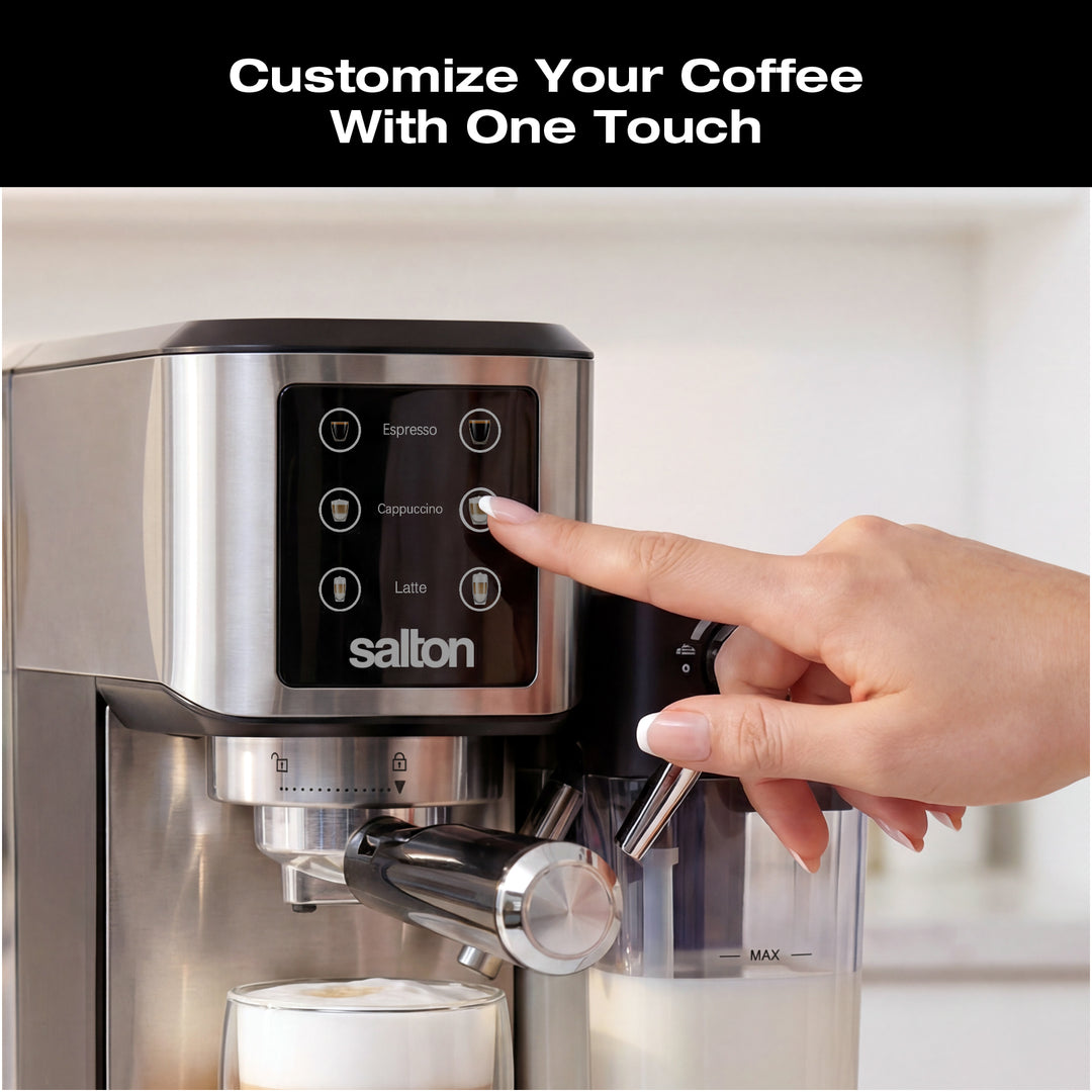 Salton Barista+ 3-in-1 Espresso, Cappuccino & Latte Machine with Milk Removable Container