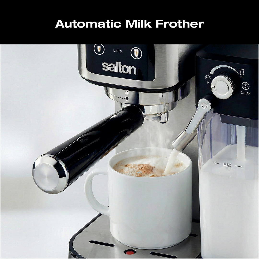 Salton Barista+ 3-in-1 Espresso, Cappuccino & Latte Machine with Milk Removable Container