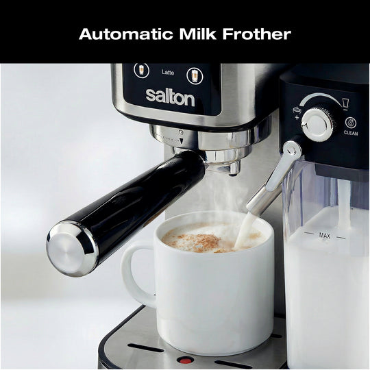 Salton Barista+ 3-in-1 Espresso, Cappuccino & Latte Machine with Milk Removable Container