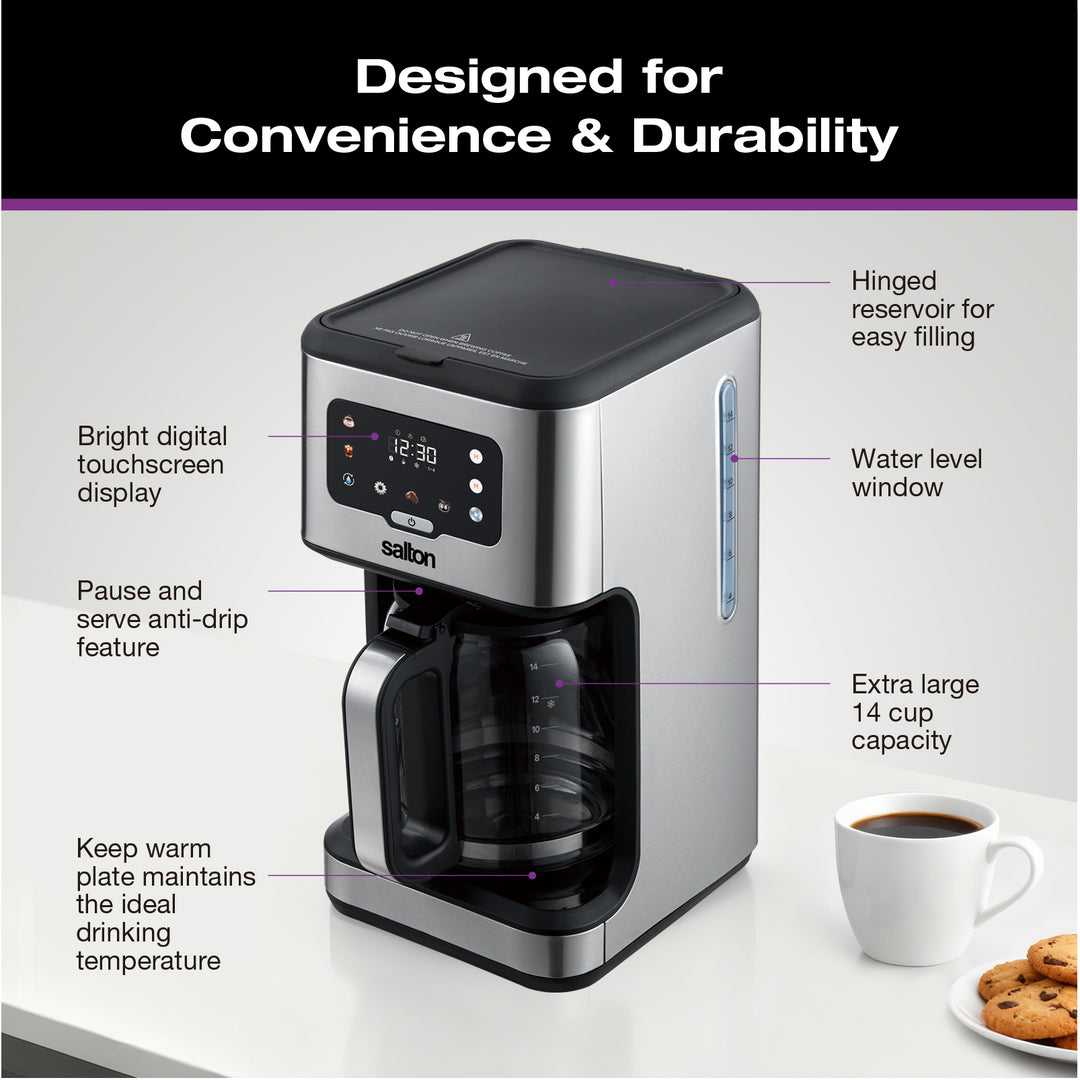 Cafetière numérique Salton en acier inoxydable – 14 tasses