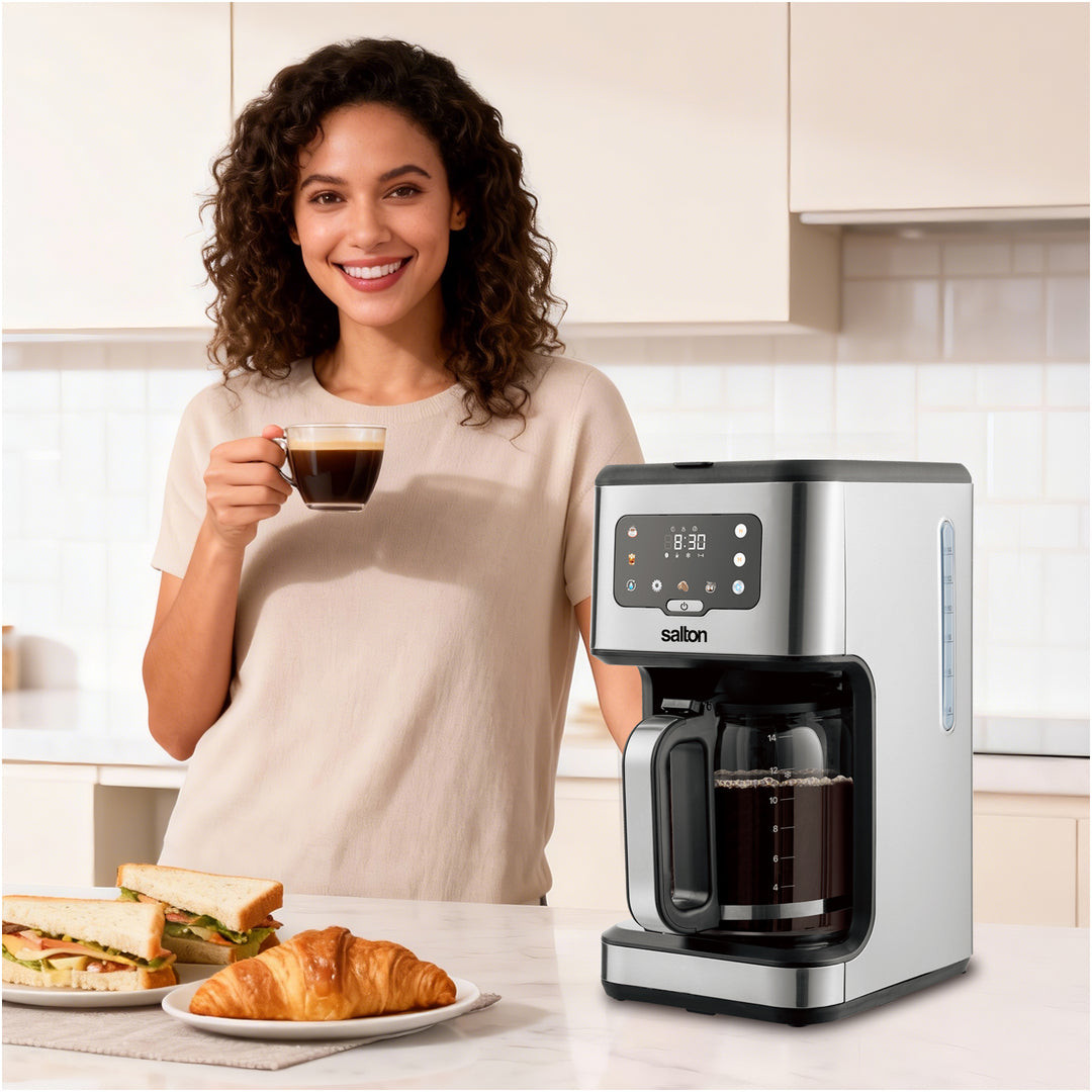 Cafetière numérique Salton en acier inoxydable – 14 tasses