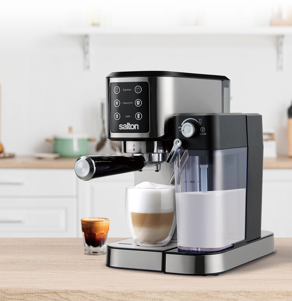 Salton Barista+ 3-in-1 Espresso, Cappuccino & Latte Machine with Milk Removable Container